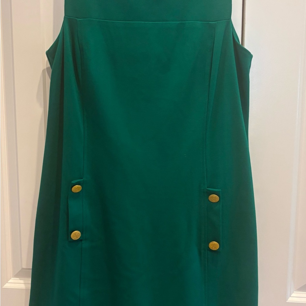 Elegant Green Dress with Gold Buttons